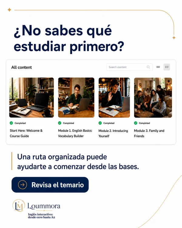 Publicación promocional con el mensaje ¿No sabes qué estudiar primero?, una vista de los primeros módulos del curso y el texto Una ruta organizada puede ayudarte a comenzar desde las bases.